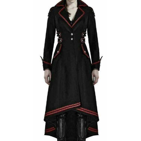 COPY - Women's Steampunk Military Coat Jacket Long Black Red Gothic Uniform